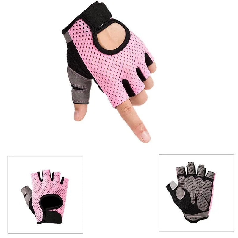 Half finger sports fitness gloves with non-slip silicone palm in Black colour for riding and gym use