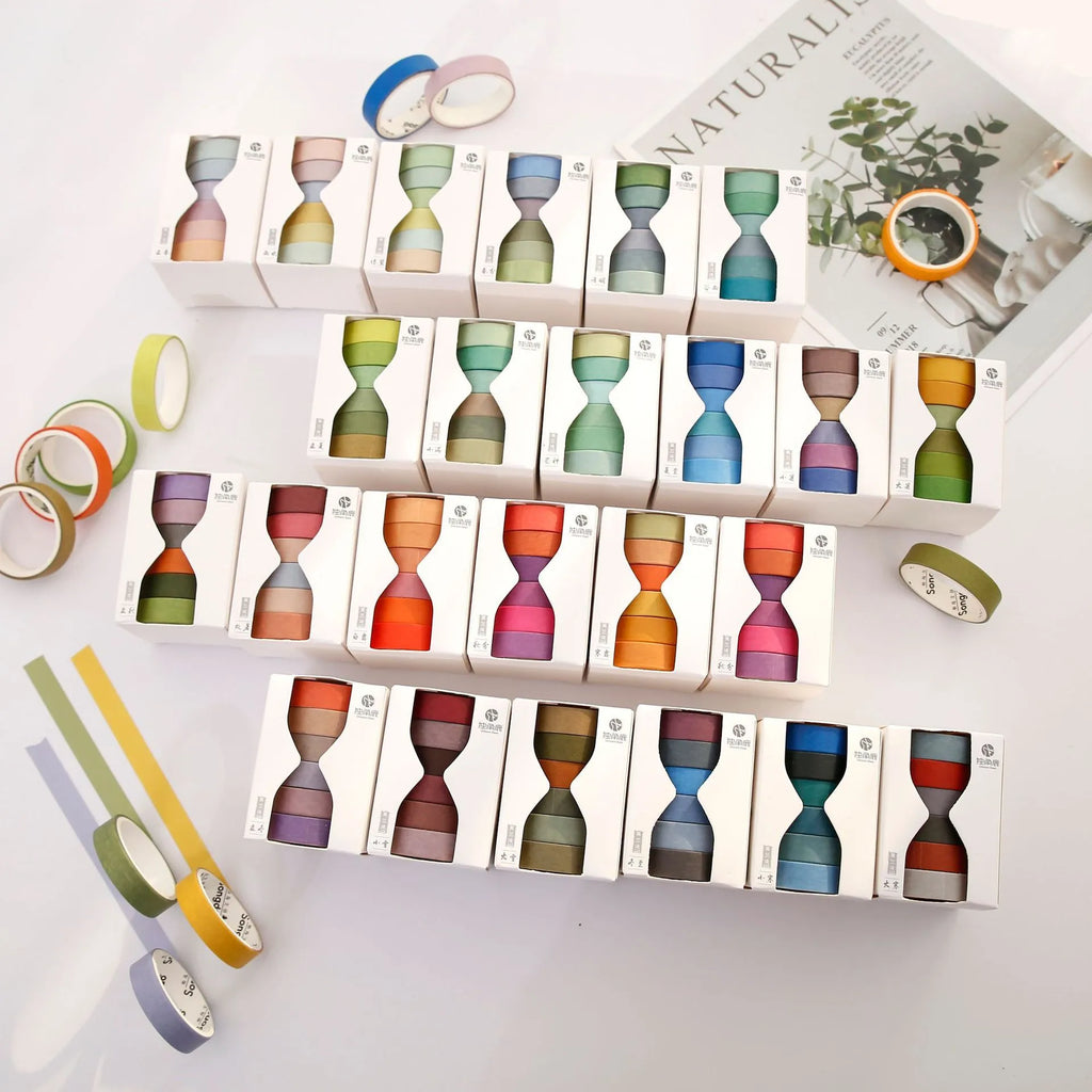 Morandi paper tape 9mm x 3m in assorted colours on a white background