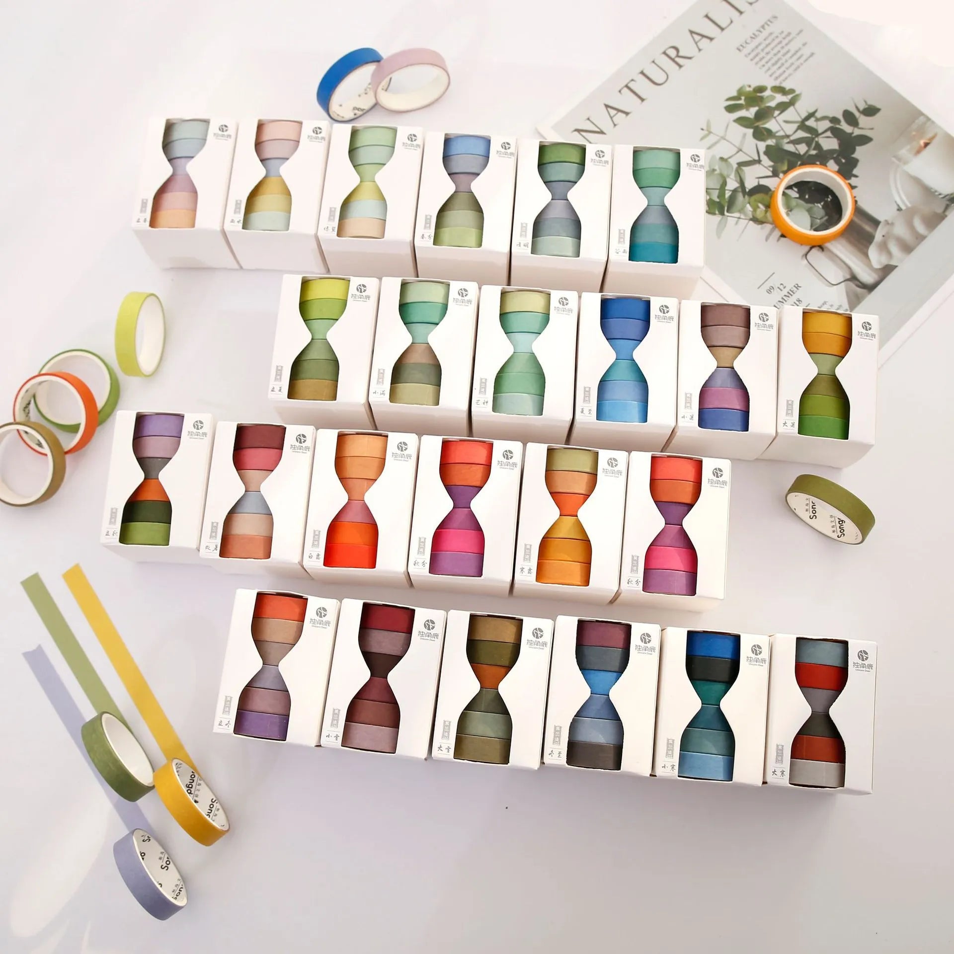 Morandi paper tape 9mm x 3m in assorted colours on a white background