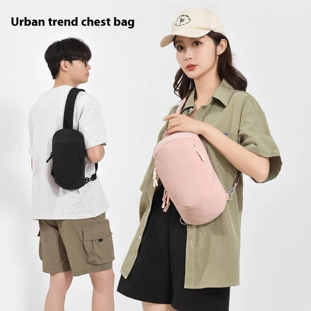 Outdoor nylon crossbody chest bag in army green colour showing single shoulder strap.