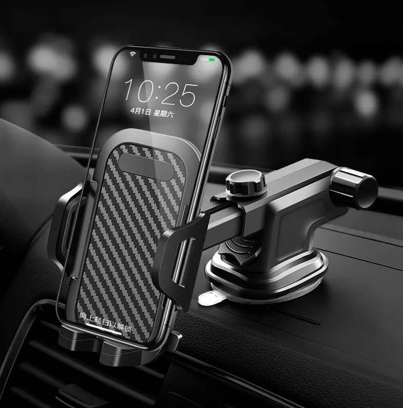 Black car phone holder for 4.0-7.0 inch smartphones with adjustable grip mechanism