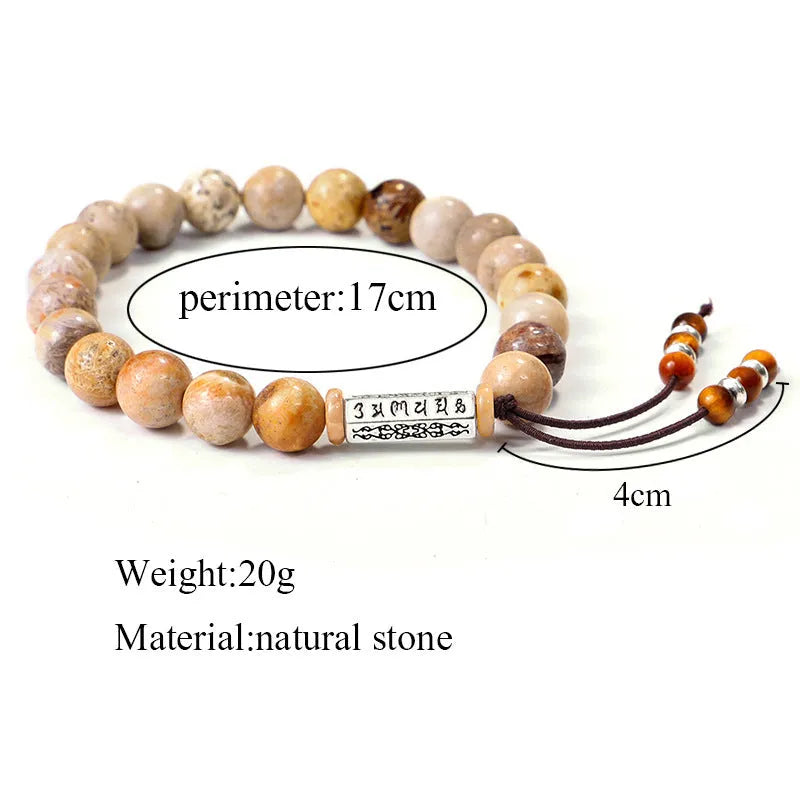 Handmade stone bead bracelet with wood colour finish in European American retro style