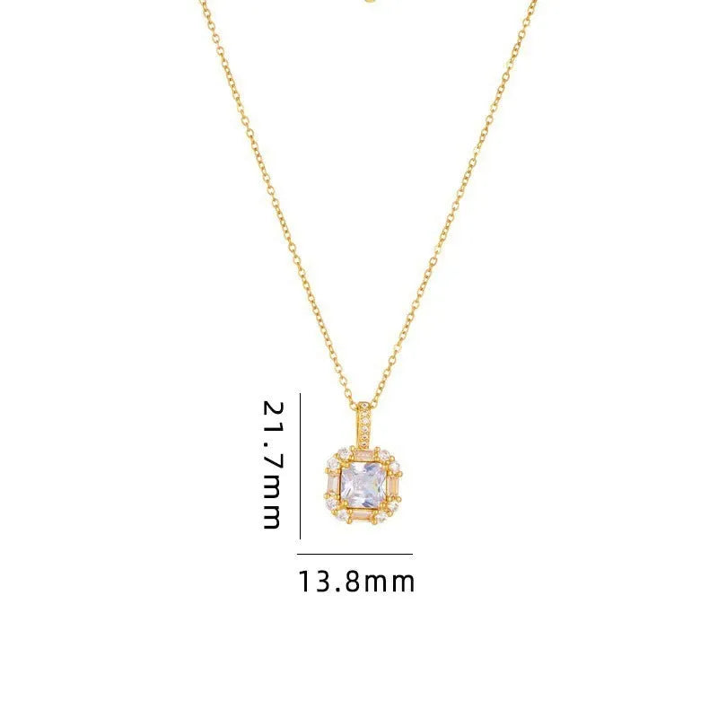 Women's titanium steel clavicle chain necklace with geometric pendant and mixed gemstone inlays