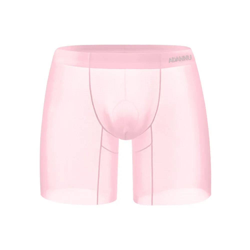 Men's seamless sports boxer shorts in orange colour with low waist design and quick-drying nylon fabric