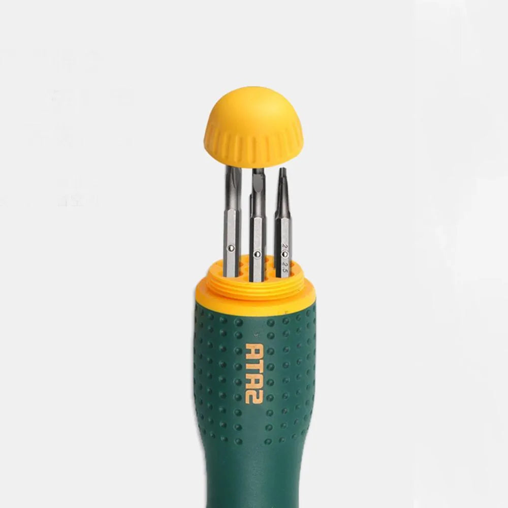 19 in 1 ratchet screwdriver set with 18 SVCM steel bits and green anti-slip handle