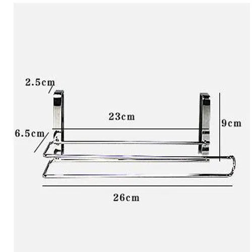 Silver stainless steel cabinet door towel rack measuring 26cm wide for roll paper storage