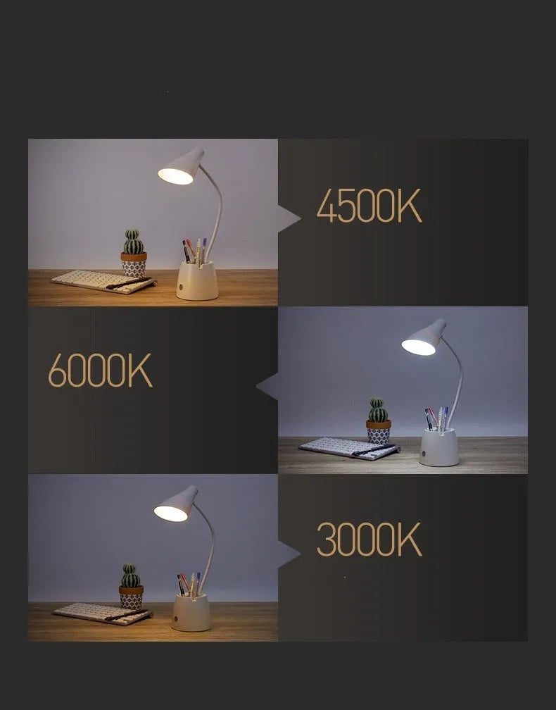 LED folding eye protection table lamp in beige with three colour temperature settings and rechargeable battery
