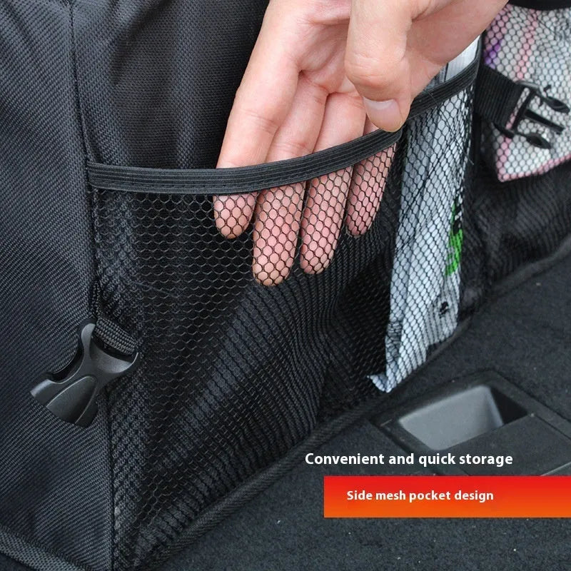 Black Oxford cloth folding trunk storage box measuring 56x40x26cm for car boot organiser