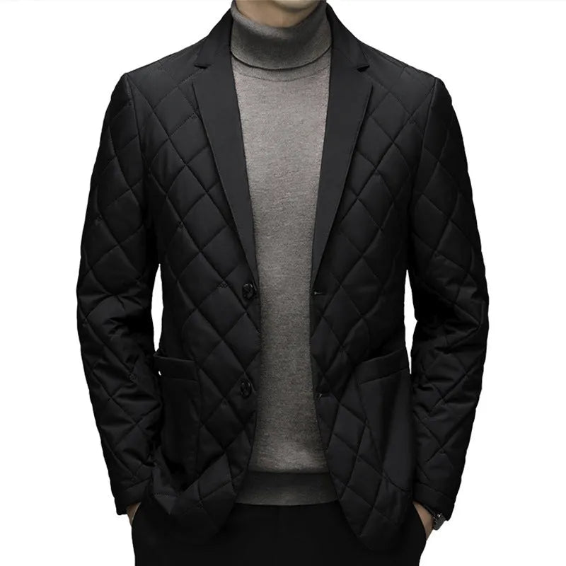 Men's cardigan-style down jacket with lapel collar in black colour