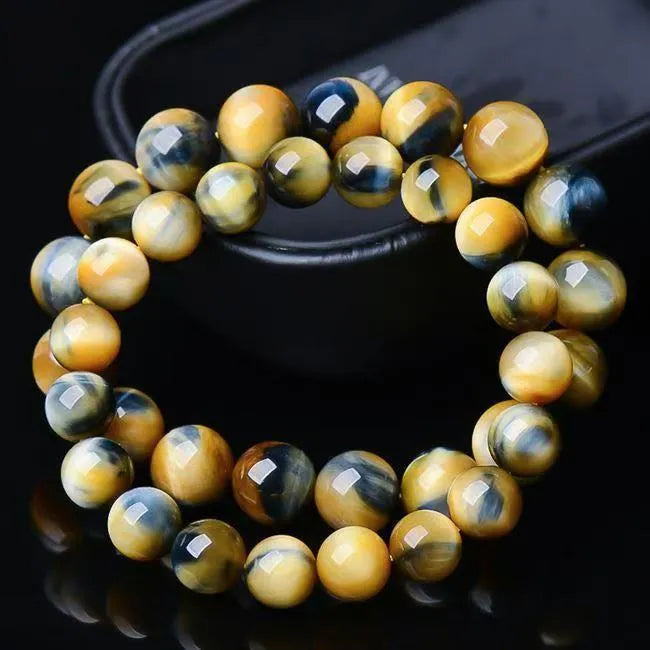 Handmade Fantasy Tiger Eye agate bracelet with round beads in a unisex, single circle design.