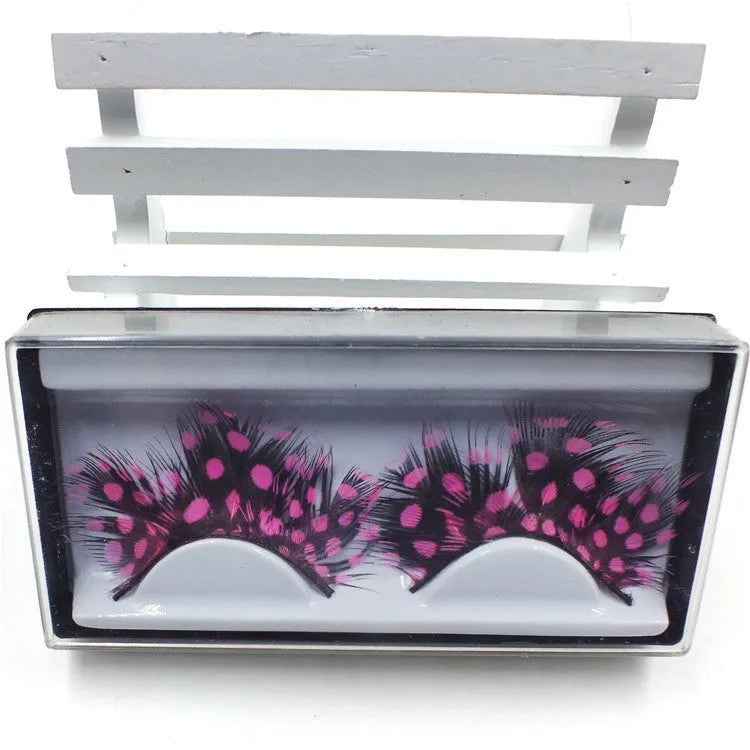 Handmade two-colour feather false eyelashes, one pair, feather model style for eye make-up