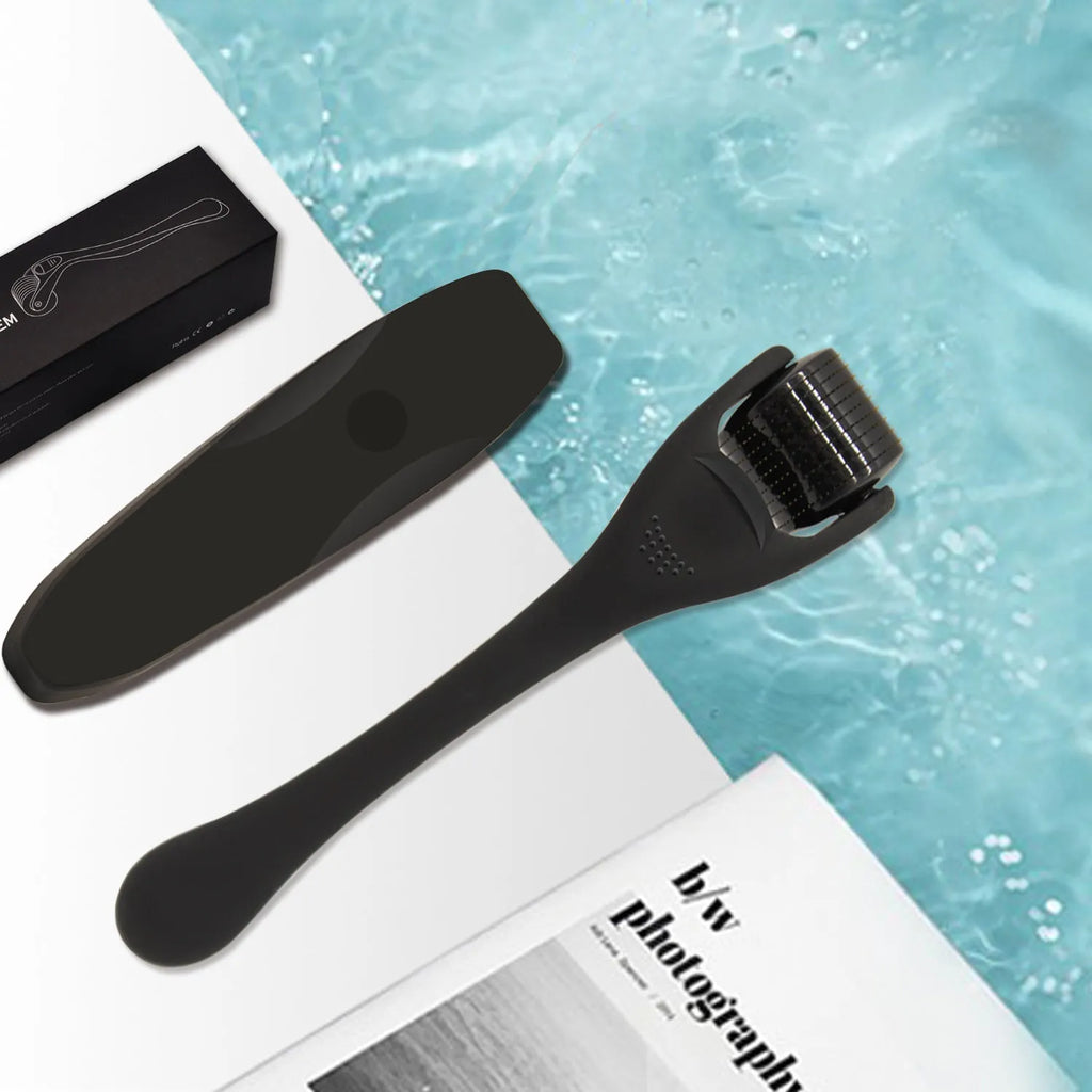 Frosted black titanium alloy beard roller micromedle tool for facial hair growth