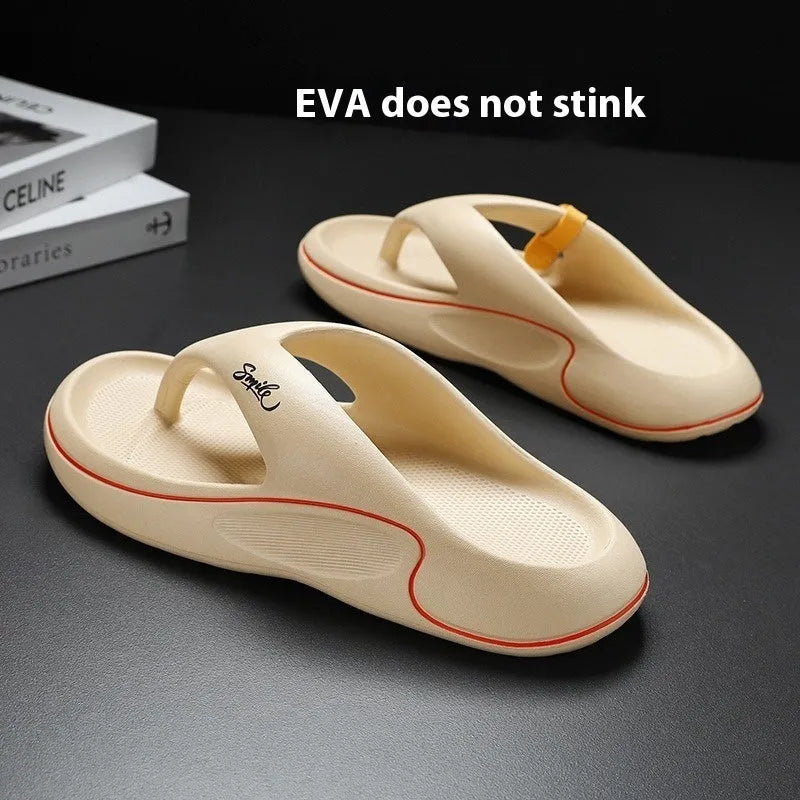 Men's EVA open toe slippers with thick injection moulded sole, available in black, khaki and white