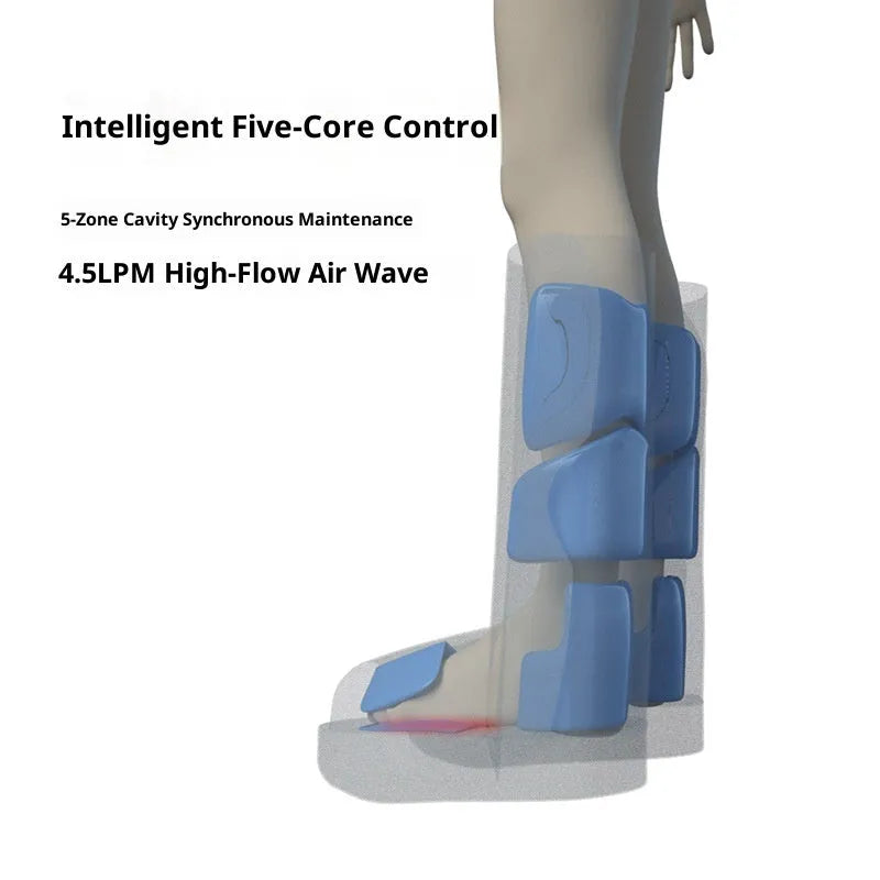 Leg massaging machine in dark gray with airbag design and USB cable