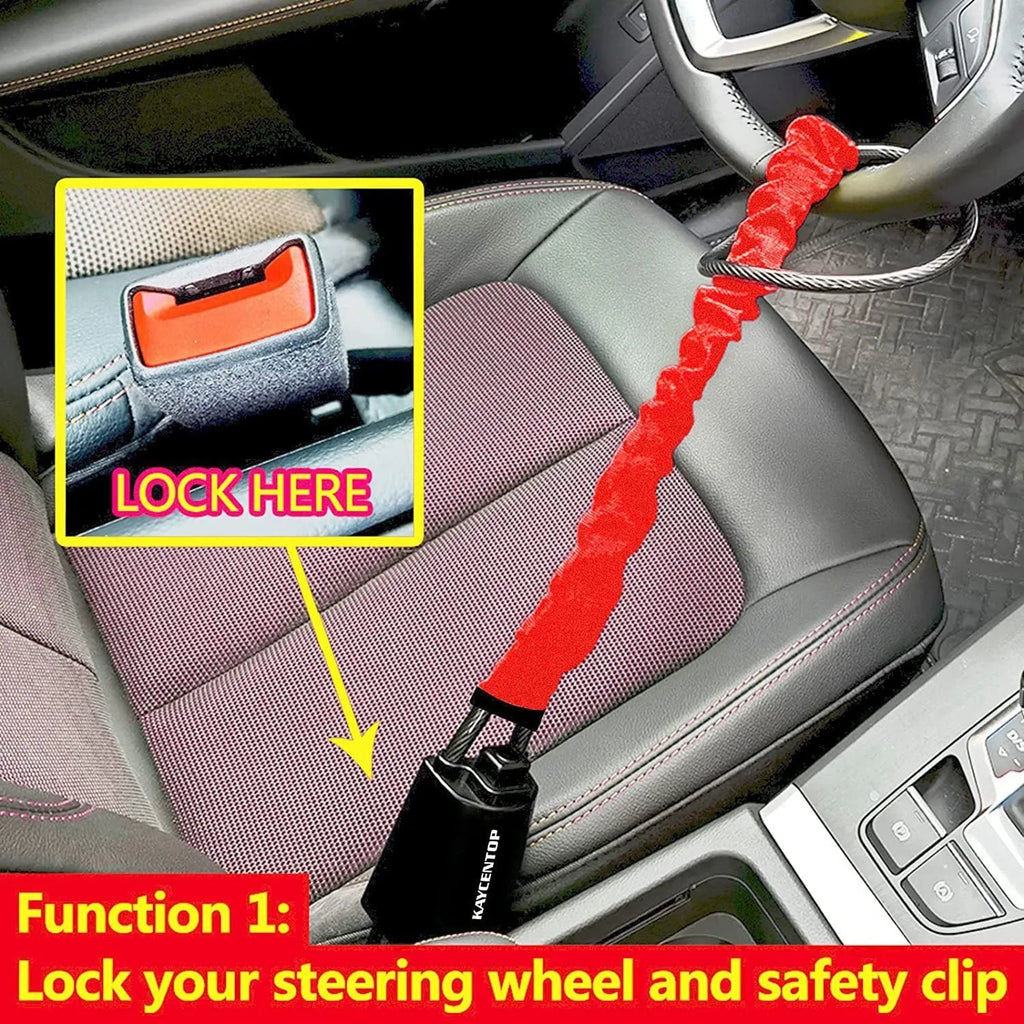Car steering wheel wire rope security lock with iron construction for General Motors vehicles