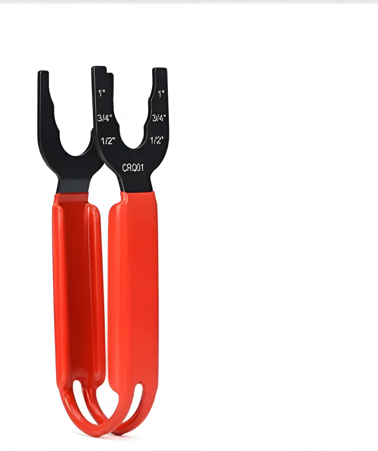 Orange adjustable pipe wrench with a forged steel head and handle on a workbench.