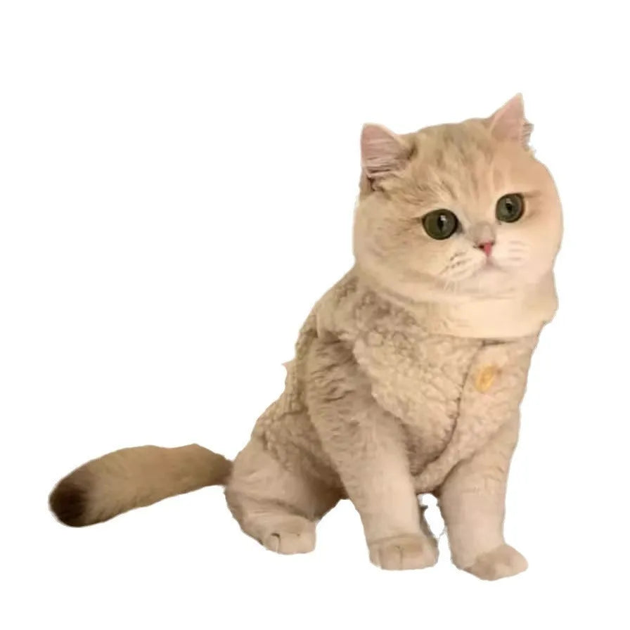 Cat warm lamb wool vest winter cute pet clothing polar fleece ins style in apricot colour