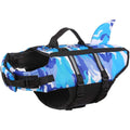 Dog lifesaving swimming suit in camouflage shark blue and rose red colours for sizes XS to XXL