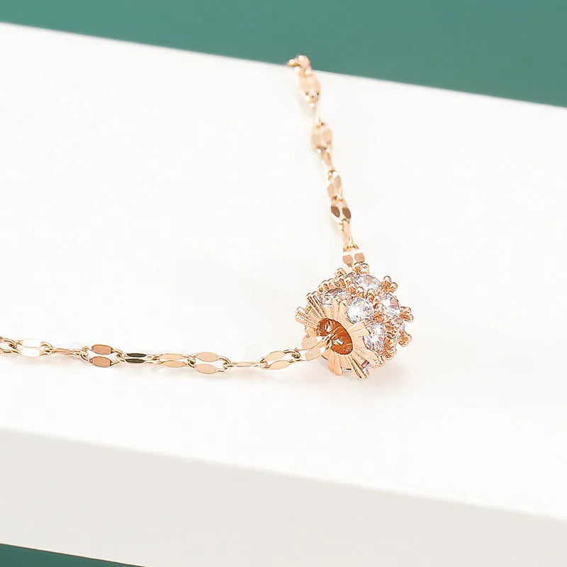 Fashion OL titanium steel lip chain necklace with round small waist alloy pendant in rose gold, adjustable 21-50cm.