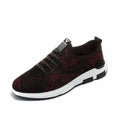 Men's breathable Lycra casual shoes in black with slip-on design, round toe, and flat rubber sole