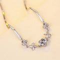 S925 sterling silver bracelet with heart-shaped clover pendant, white finish, 7mm x 7.3mm motif, 15cm plus 3cm extension chain