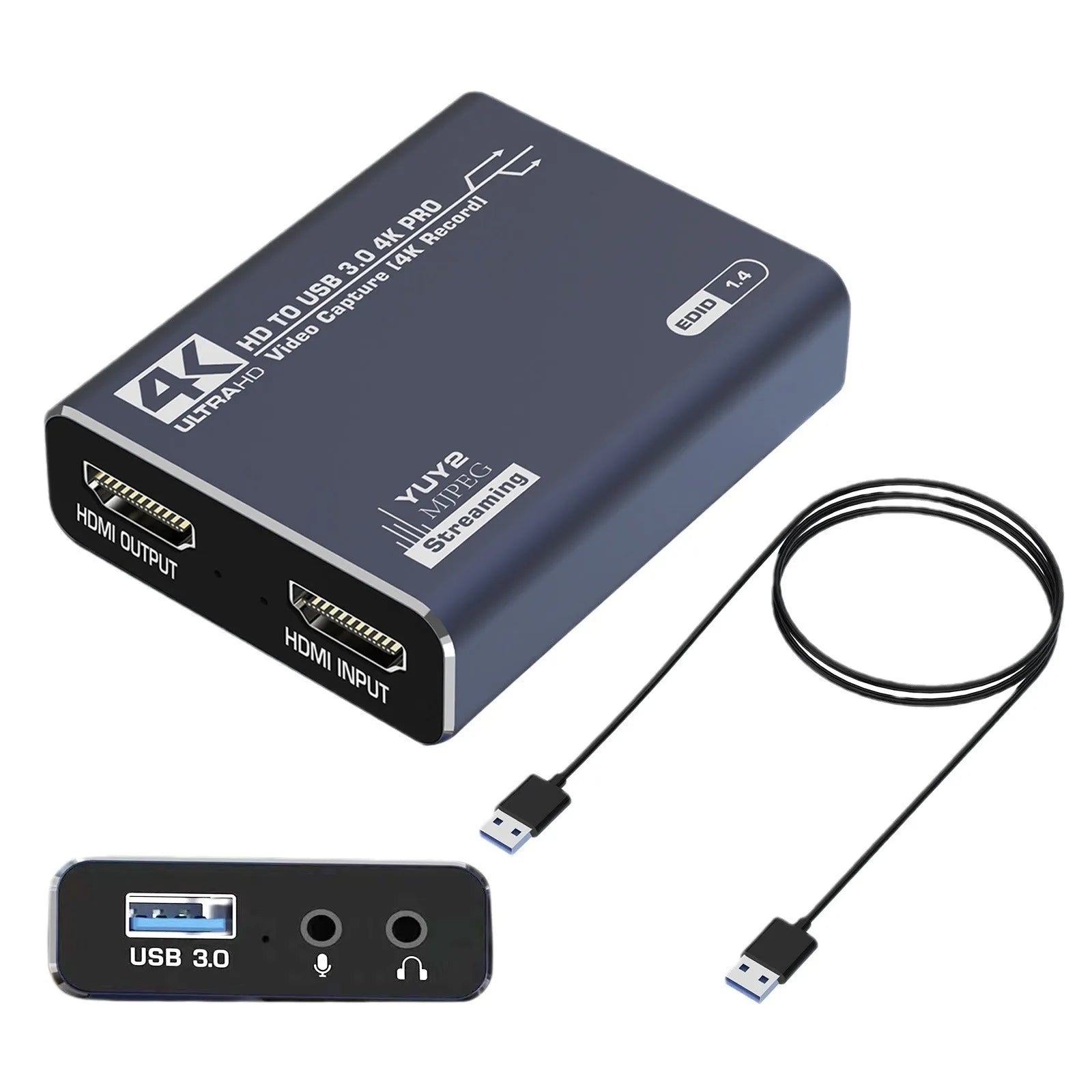 Black 4K gaming audio capture box for recording game sound from multiple platforms