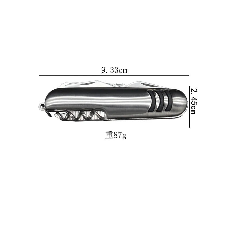 Silver multi-function pocket knife with 2Cr13 stainless steel blade folding outdoors