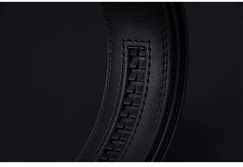 Automatic buckle two-layer cowhide belt for men, rectangular alloy buckle, black colour, standard width