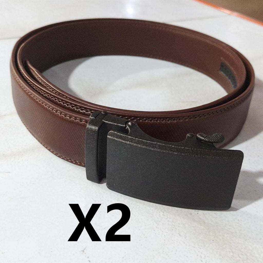 Automatic buckle two-layer cowhide belt for men, rectangular alloy buckle, black colour, standard width