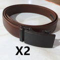 Automatic buckle two-layer cowhide belt for men, rectangular alloy buckle, black colour, standard width