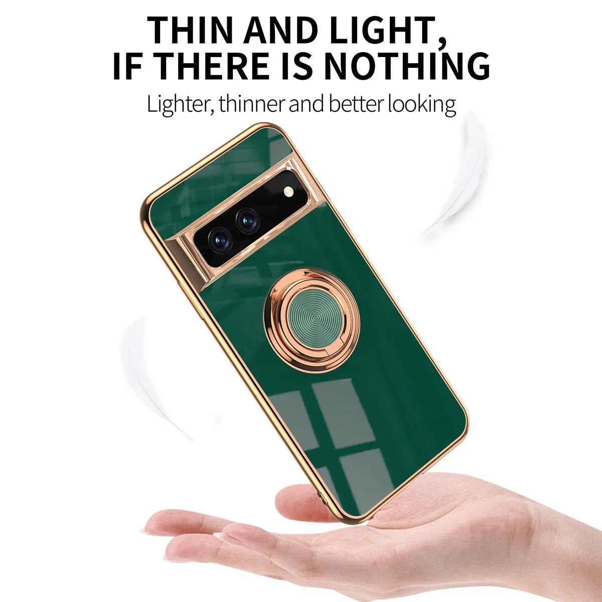 Simple electroplating ring rotating TPU phone case for Google Pixel in black with ring extended as stand