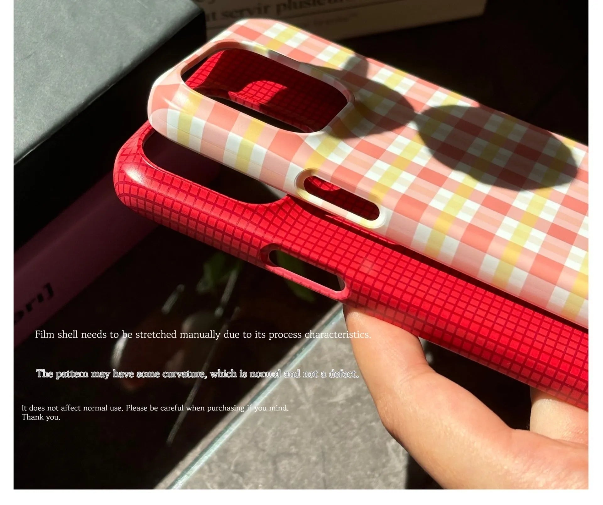 Original plain plaid anti-fingerprint phone case for iPhone 15 Pro Max in red and orange designs.