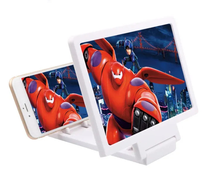 Black and white mobile phone stand with radiation-proof 3D screen amplifier for smartphones