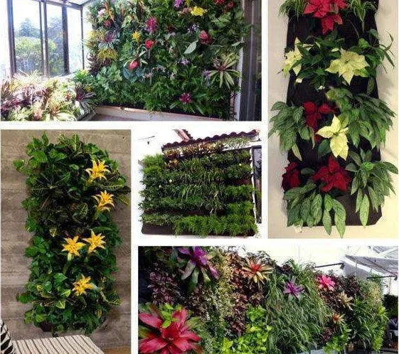 Vertical felt wall garden planter with 18 planting pockets for herbs and flowers