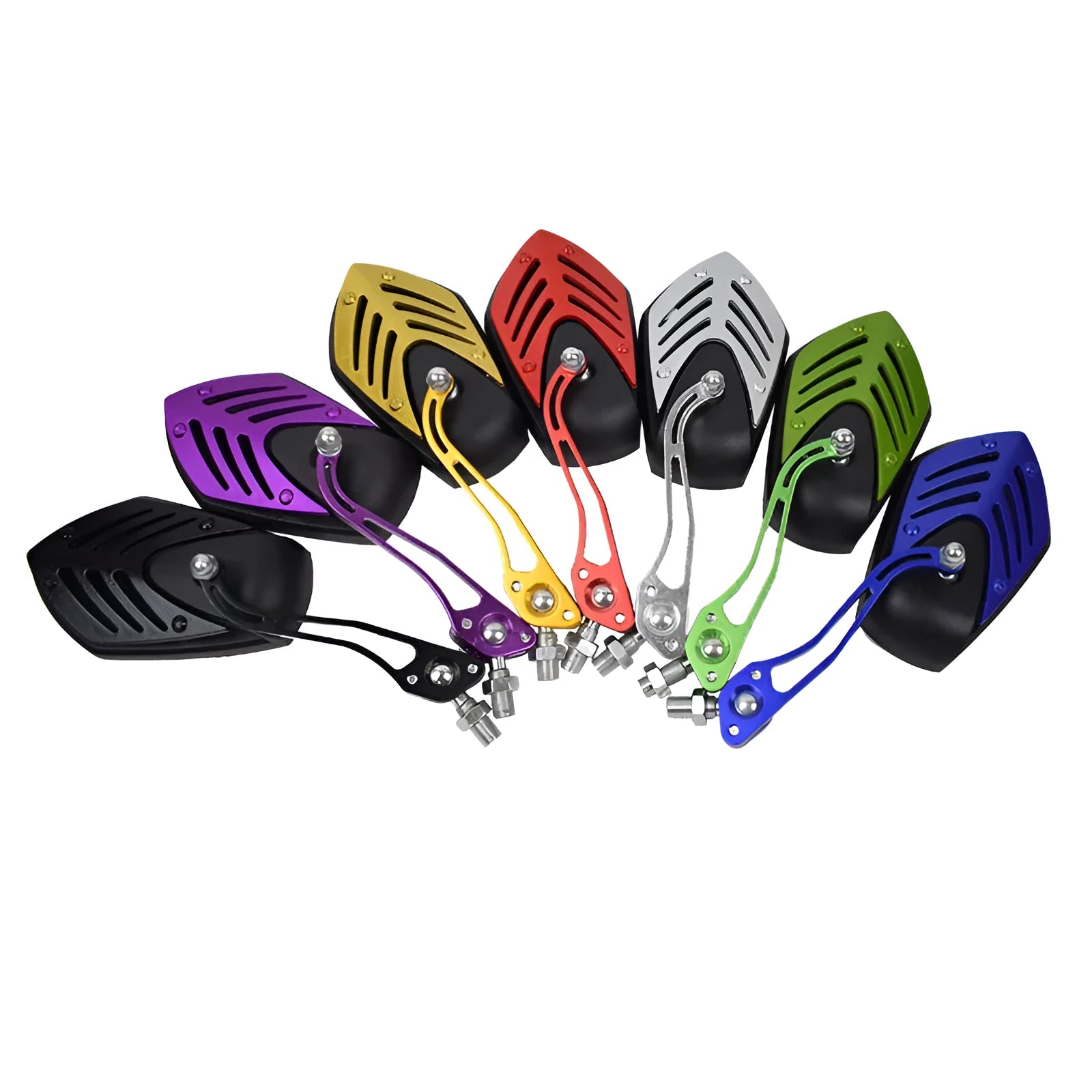 Motorcycle ghost fire rearview mirror pair with ABS plastic housing and aluminium rod in black colour