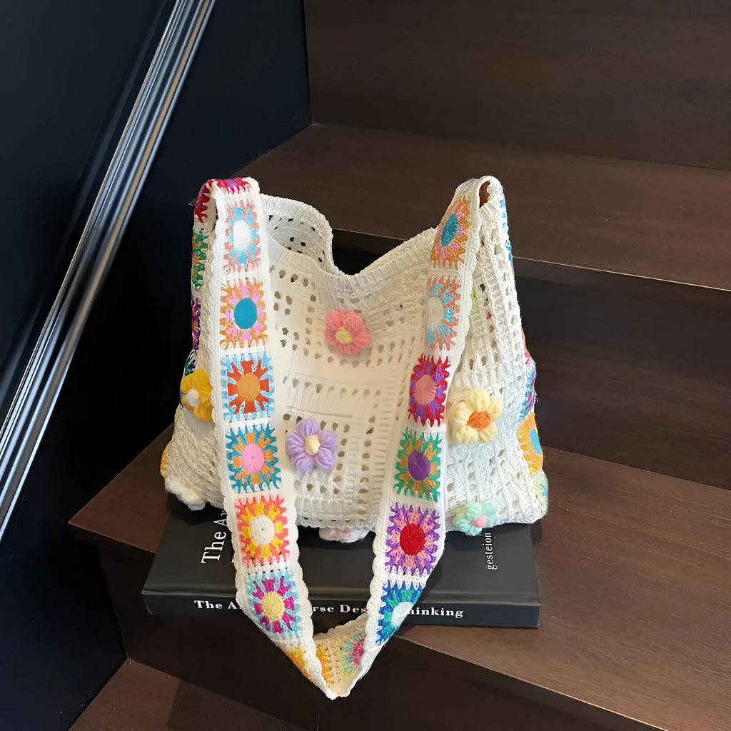 Milky white woven polyester shoulder bag with hollow weave pattern, shown with a 41cm strap.
