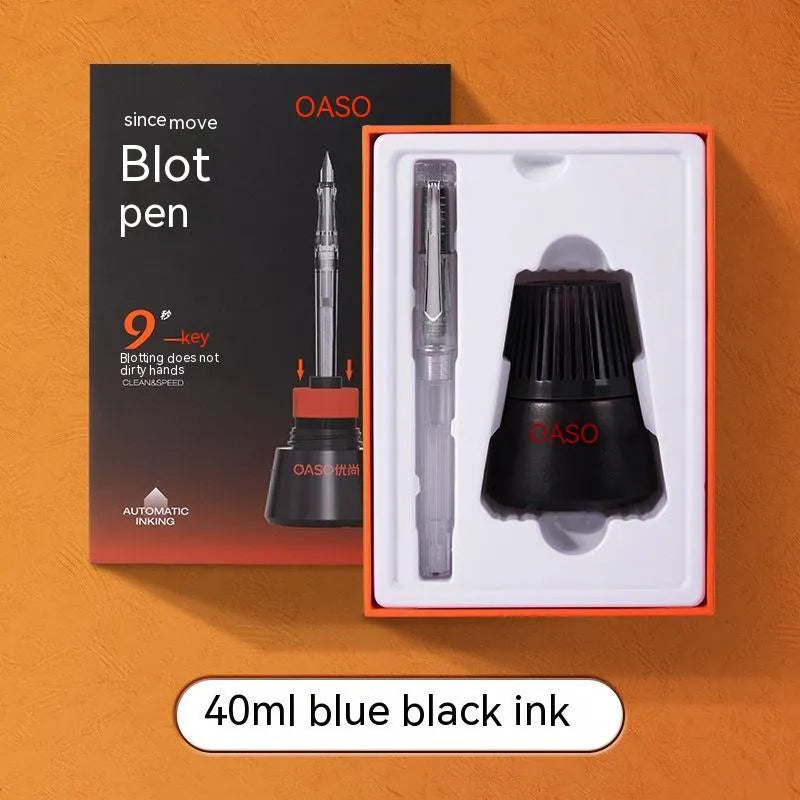 Student automatic suction pen set with plastic shell, choice of 0.38mm or 0.5mm tips, and complete packaging including handbag