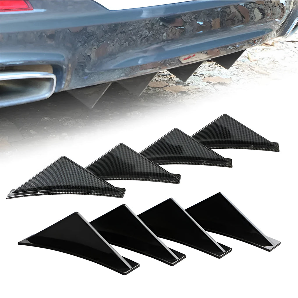 Four triangle rear spoilers in bright black and carbon fibre finishes
