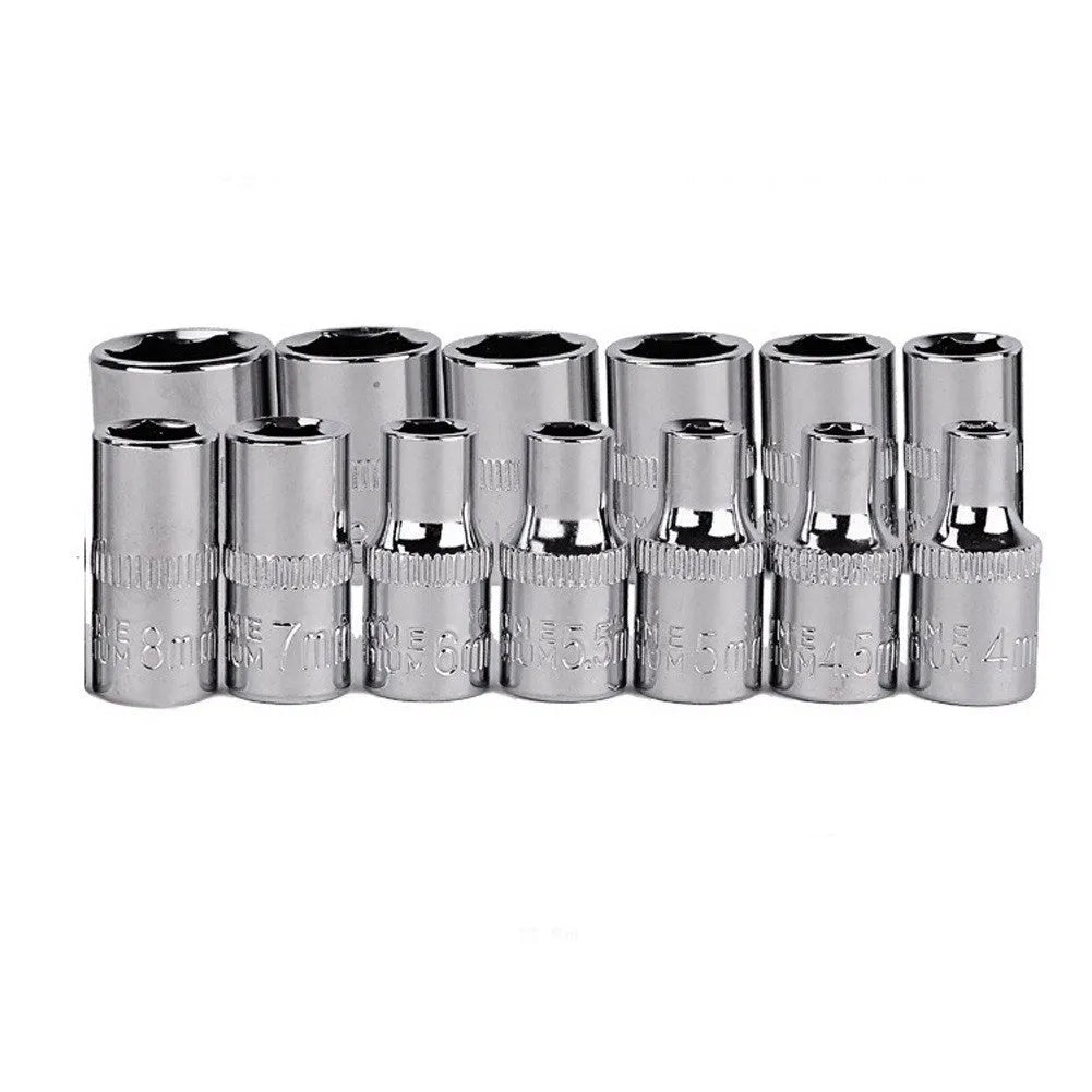 46 piece chrome vanadium steel socket set with 1/4 inch drive ratchet handle and screwdriver sockets in red case