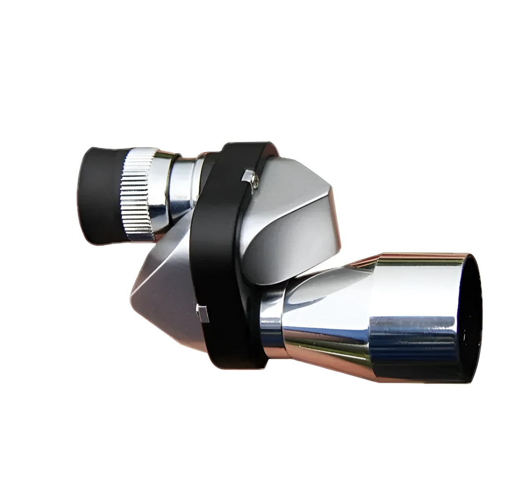 Compact aluminium 8x20 monocular telescope with blue lens coating, shown with its canvas carry case and lens cloth.