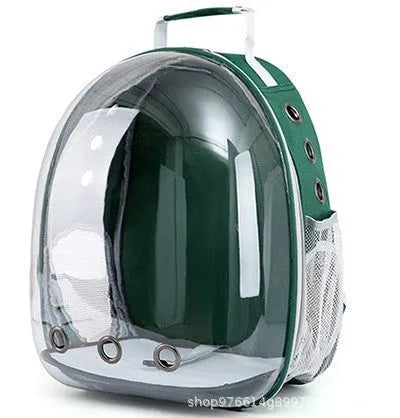 Grey astronaut dome-shaped cat carrier bag with a side opening for pet access.
