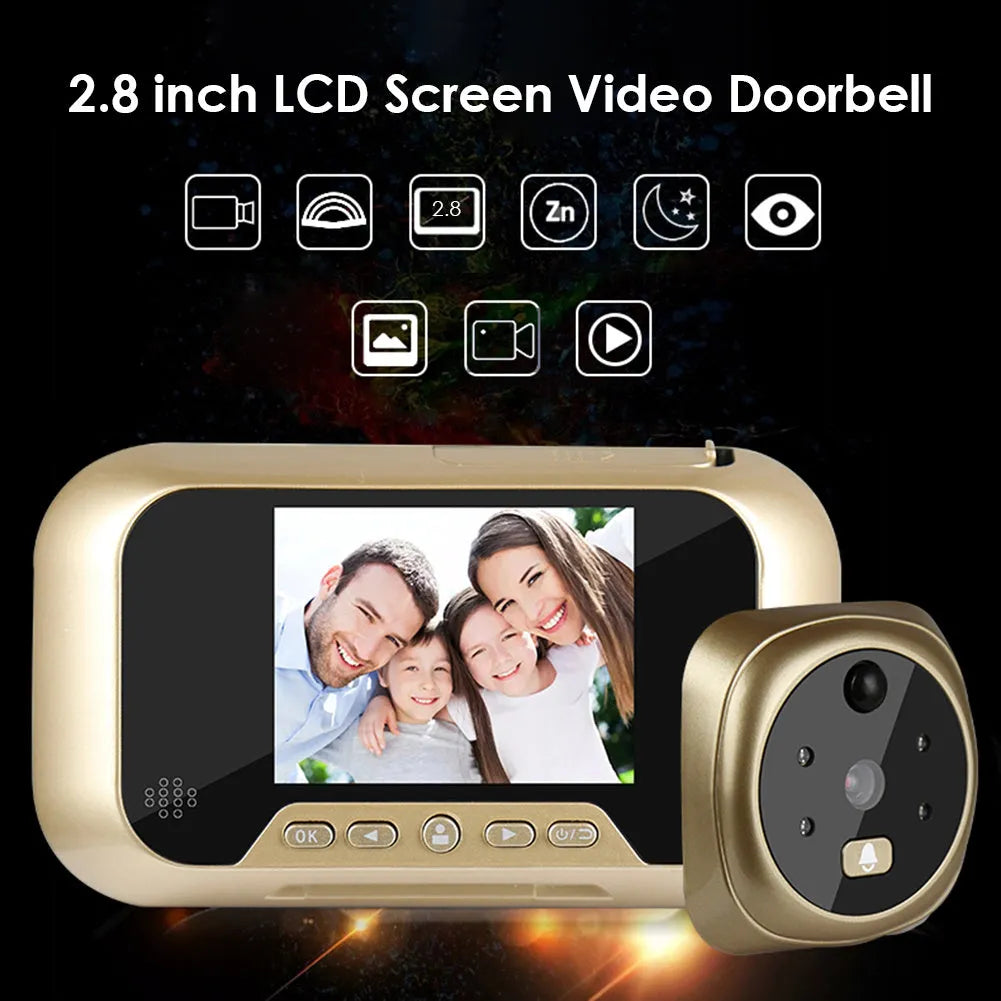 Gold 2.8 inch video doorbell with infrared night vision lens and LCD screen