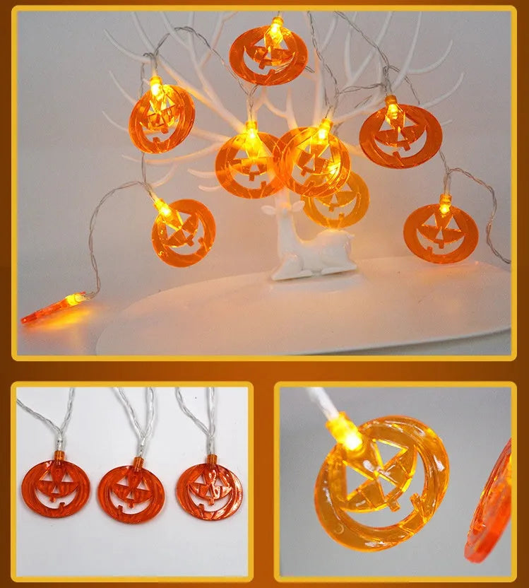Halloween LED string lights with pumpkin, ghost, bat and spider models in four colour options