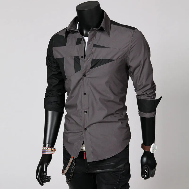 Men's long sleeve cotton shirt in white, front view