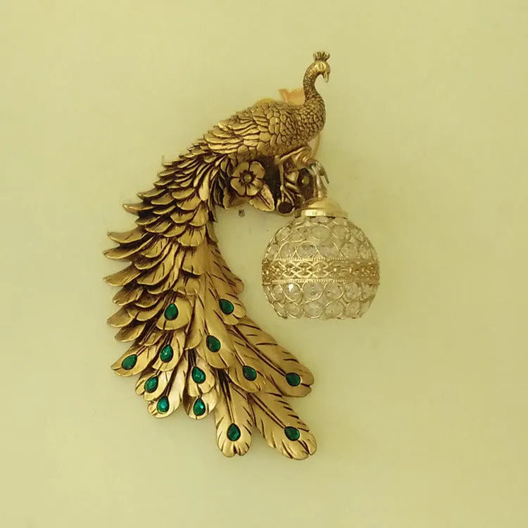 Creative resin peacock wall lamp in blue left colour with integrated LED for corridor and room decoration