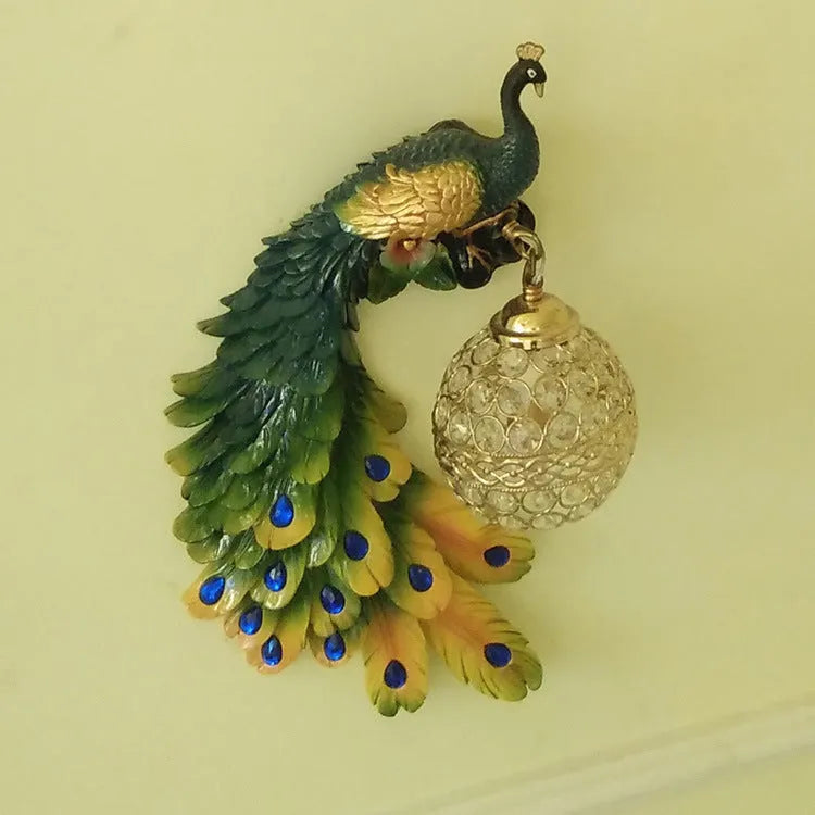 Creative resin peacock wall lamp in blue left colour with integrated LED for corridor and room decoration
