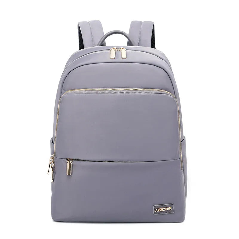 Women's Oxford cloth backpack in black or grey with large capacity and anti-theft features