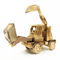 Wooden excavator model toy 30cm long brown rotating construction vehicle for children
