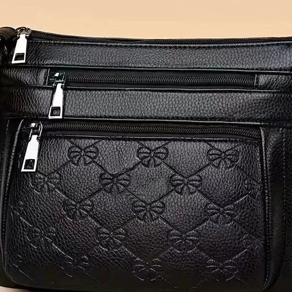 Butterfly Black PU leather women's shoulder messenger bag with mobile phone pocket
