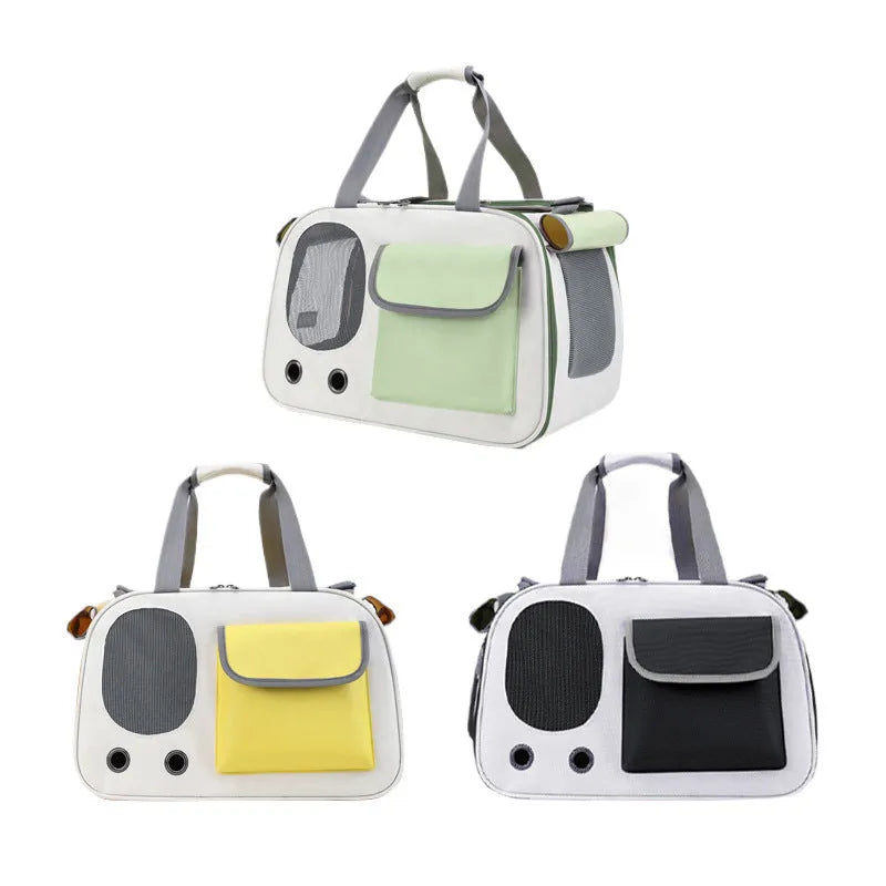 Large foldable single shoulder pet bag in canvas material, shown in yellow colour.